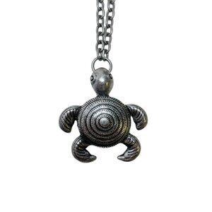 Sea Turtle Pendant Necklace Matte Antique Silver Tone